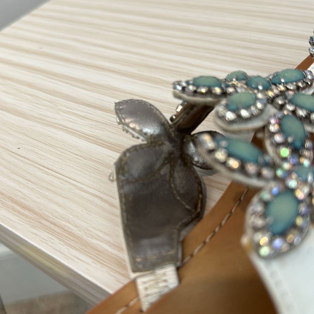 Ivanka Trump Tan Sandals with Aqua Floral Gem Accents - Picture 9 of 9